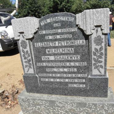 SCHALKWYK Elizabeth Petronella Wilhelmina, van nee ESTERHUIZEN 1880-1955