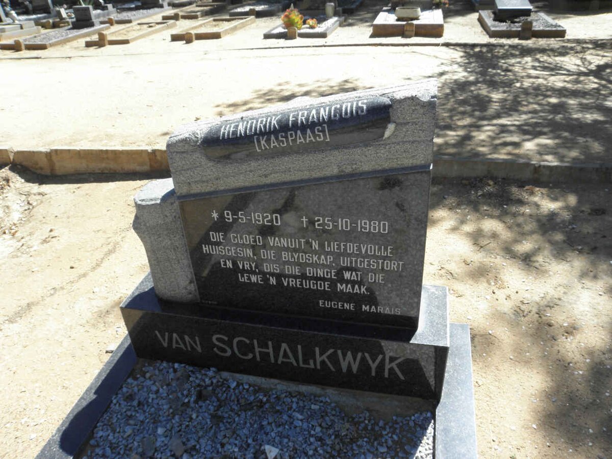 SCHALKWYK Hendrik Francois, van 1920-1980