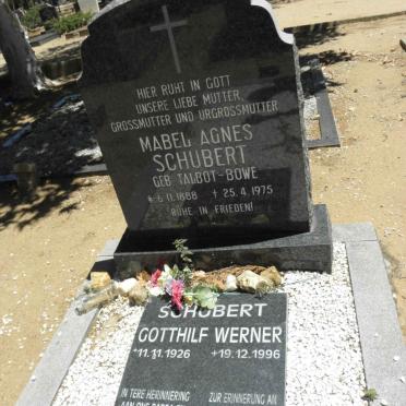 SCHUBERT Gotthilf Werner 1926-1996 :: SCHUBERT Mabel Agnes nee TALBOT-BOWE 1888-1975