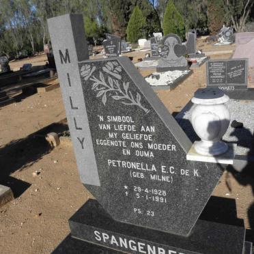 SPANGENBERG Petronella E.C. de K. nee MILNE 1928-1991