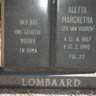 LOMBAARD Aletta Margretha nee VAN VUUREN 1907-1990