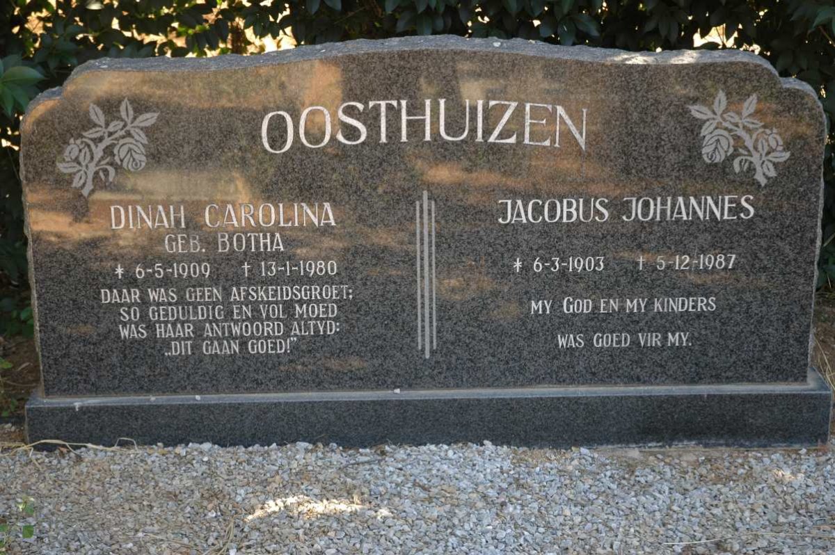 OOSTHUIZEN Jacobus Johannes 1903-1987 &amp; Dinah Carolina BOTHA 1909-1980