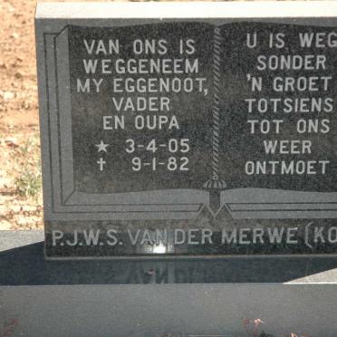 MERWE P.J.W.S., van der 1905-1982