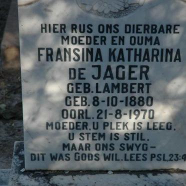 JAGER Fransina Katharina, de nee LAMBERT 1880-1970