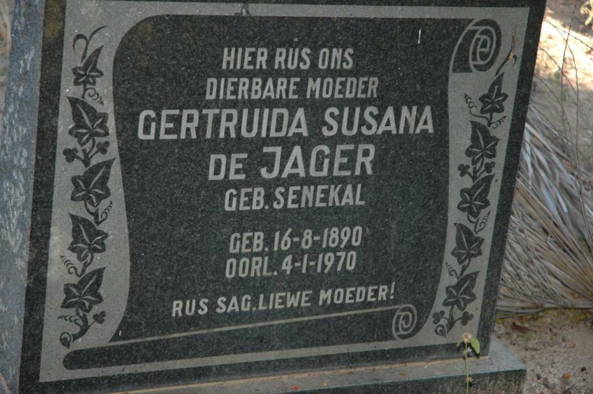 JAGER Gertruida Susana, de nee SENEKAL 1890-1970