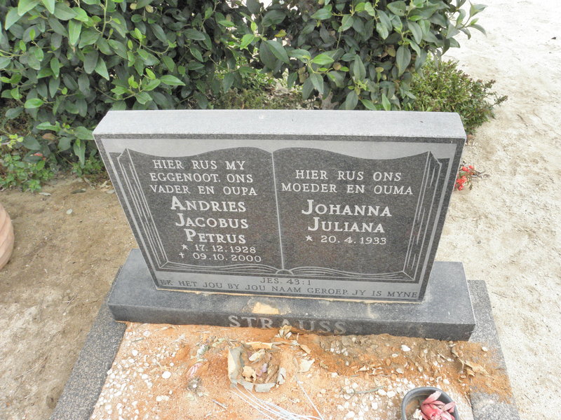 STRAUSS Andries Jacobus Petrus 1928-2000 &amp; Johanna Juliana 1933-