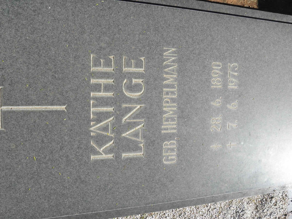 LANGE Kathe nee HEMPELMANN 1890-1973