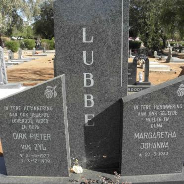 LUBBE Dirk Pieter Van Zyl 1927-1979 &amp; Margaretha Johanna 1933-