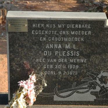 PLESSIS Anna M.L., du nee VAN DER MERWE 1909-1973