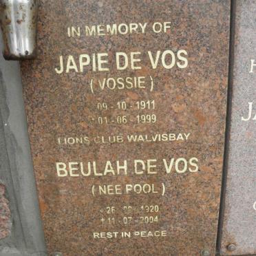 VOS Japie, de 1911-1999 &amp; Beulah POOL 1920-2004