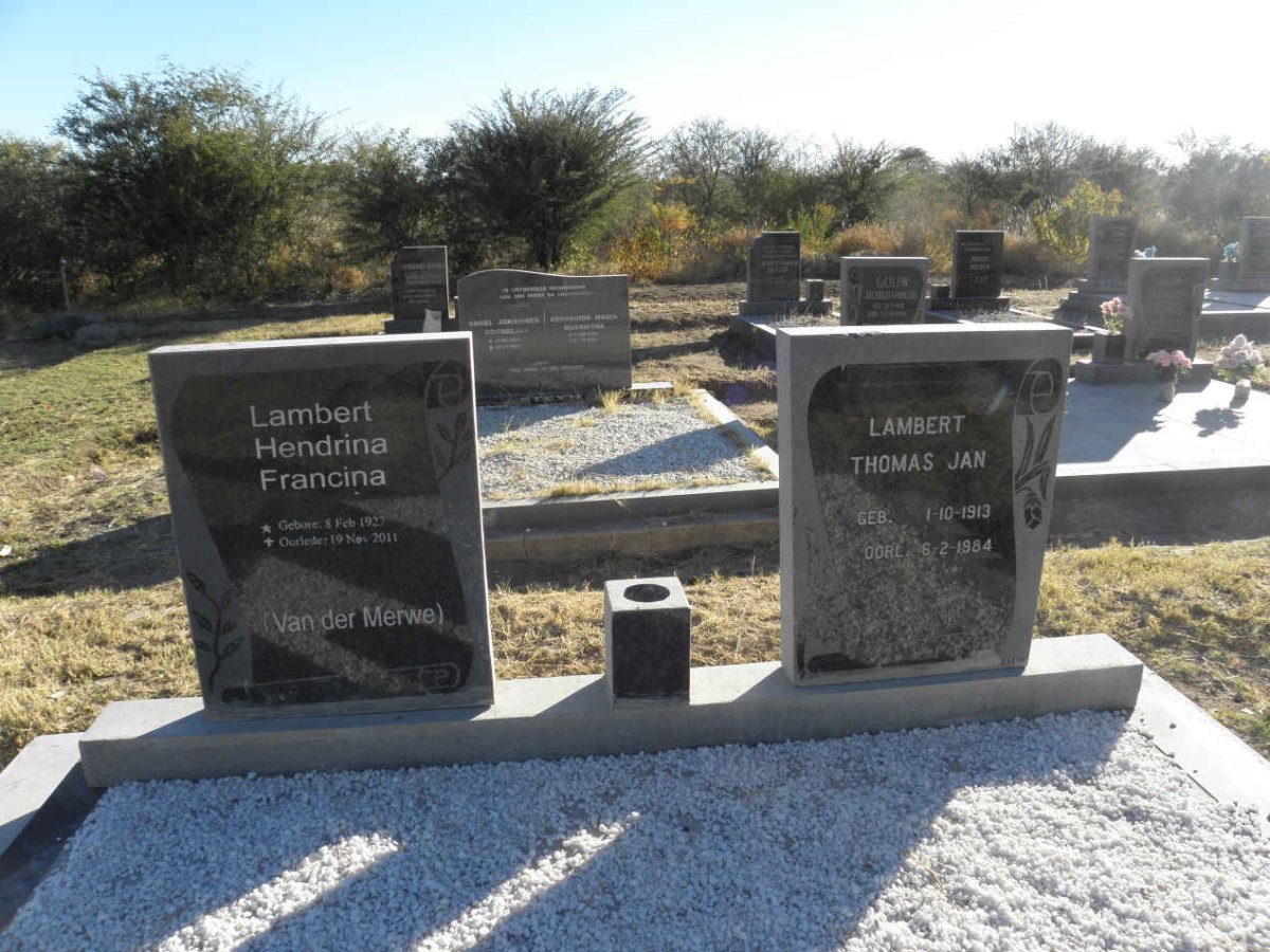 LAMBERT Thomas Jan 1913-1984 &amp; Hendrina Francina VAN DER MERWE 1927-2011