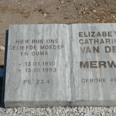 MERWE Elizabeth Catharina, van der nee BRITS 1910-1993