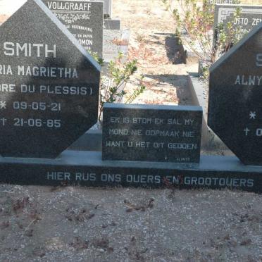 SMITH Alwyn Jacobus 1910-1980 &amp; Maria Magrietha DU PLESSIS 1921-1985