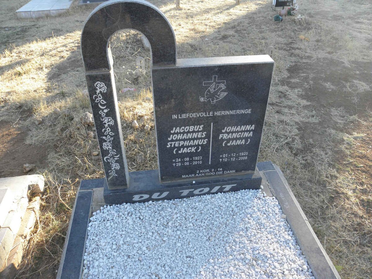 TOIT Jacobus Johannes Stephanus, du 1923-2010 &amp; Johanna Francina 1925-2008