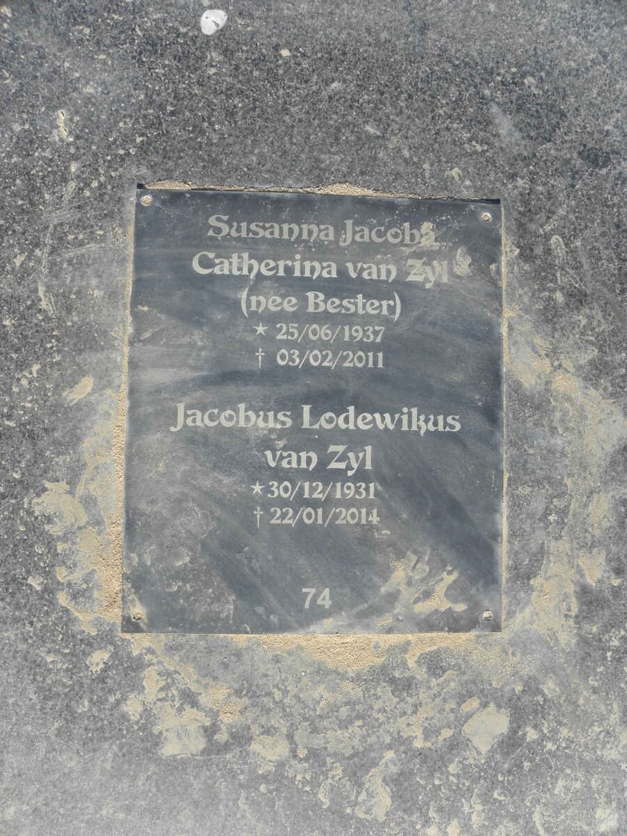 ZYL Jacobus Lodewikus, van 1931-2014 &amp; Susanna Jacoba Catherina BESTER 1937-2011