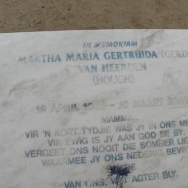 HEERDEN Martha Maria Gertruida, van nee HOUGH 1962-2007