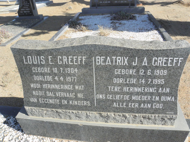 GREEFF Louis E. 1904-1977 &amp; Beatrix J.A. 1909-1995
