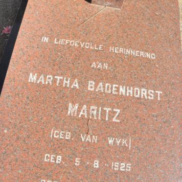 MARITZ Martha Badenhorst nee VAN WYK 1925-1990
