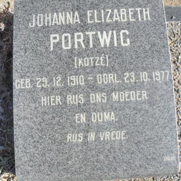 PORTWIG George Henry 1904-1977 &amp; Johanna Elizabeth KOTZÉ 1910-1977 