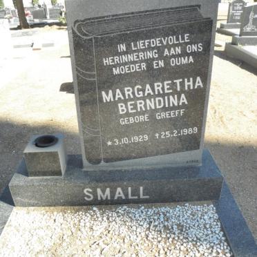 SMALL Magaretha Berndina nee GREEF 1929-1989