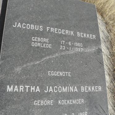 BEKKER Jacobus Frederik 1960-1997 &amp; Martha Jacomina KOEKEMOER 1966-1997