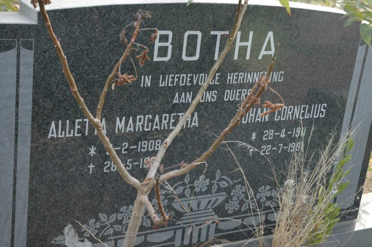 BOTHA Johan Cornelius 1911-1981 &amp; Alletta Margaretha 1908-198?
