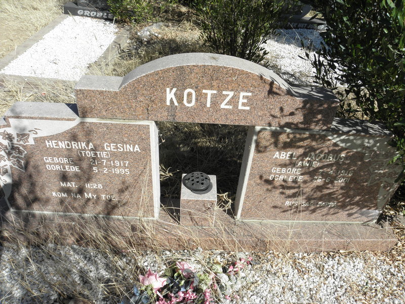 KOTZE Abel Jacobus 1916-2001 &amp; Hendrika Gesina 1917-1995