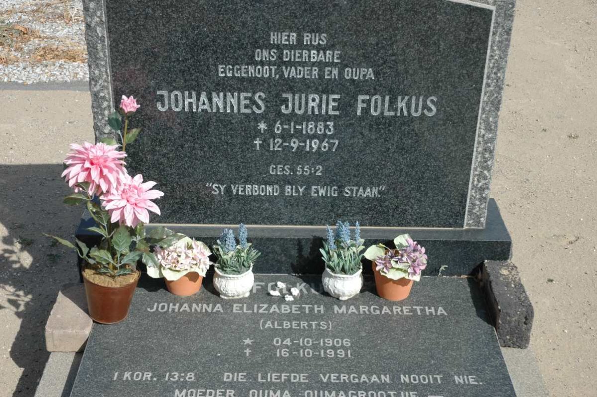 FOLKUS Johannes Jurie 1883-1967 &amp; Johanna Elizabeth Margaretha ALBERTS 1906-1991