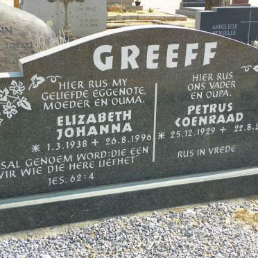 GREEFF Petrus Coenraad 1929-2009 &amp; Elizabeth Johanna 1938-1996