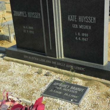 HUYSSEN Johannes 1889-1955 &amp; Kate WEGNER 1890-1967 :: BRANDT Annagret nee HUYSSEN 1925-1988