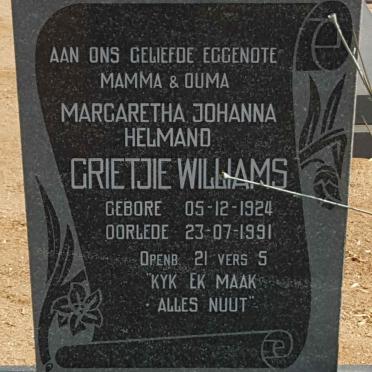 WILLIAMS Margaretha Johanna Helmand 1924-1991