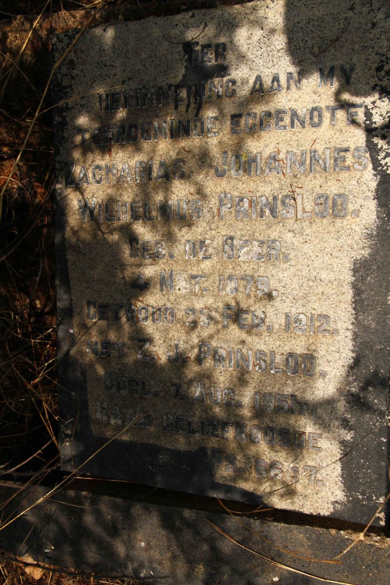 PRINSLOO Zacharias Johannes Wilhelmus nee DE BEER 1879-1951