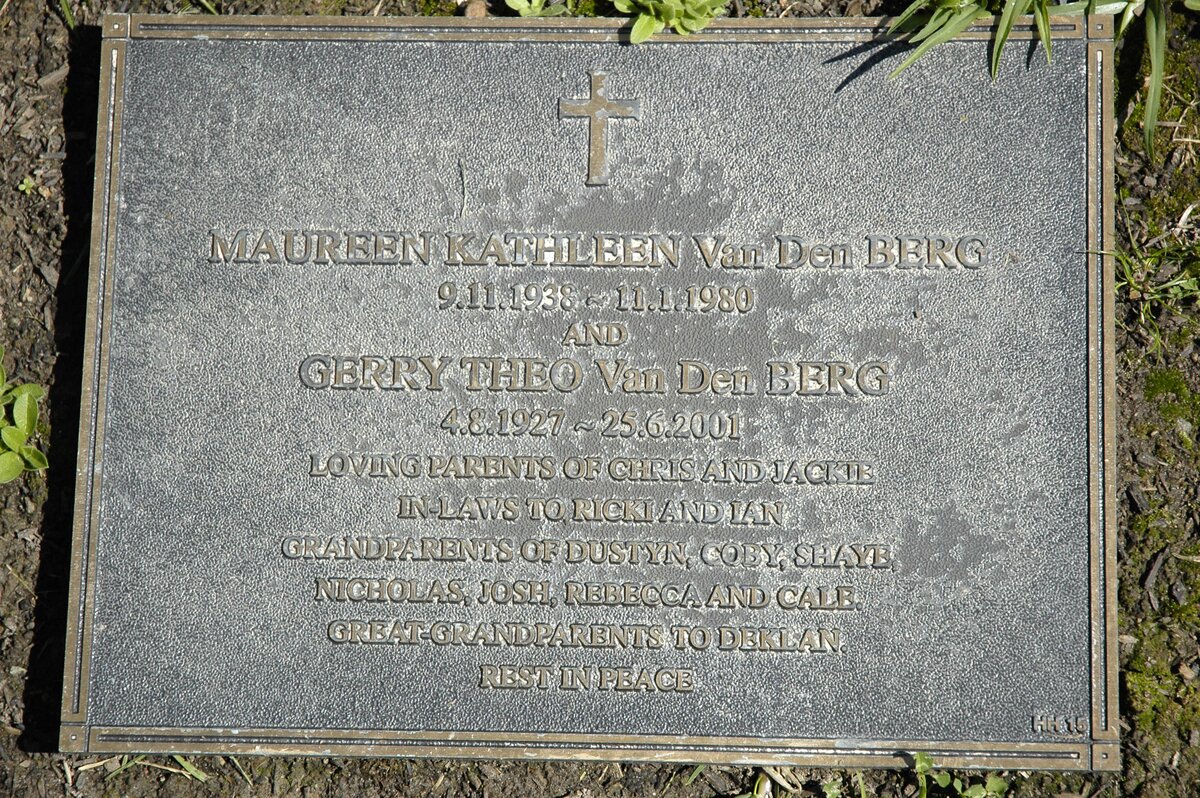 BERG Gerry Theo, van den 1927-2001 &amp; Maureen Kathleen 1938-1980